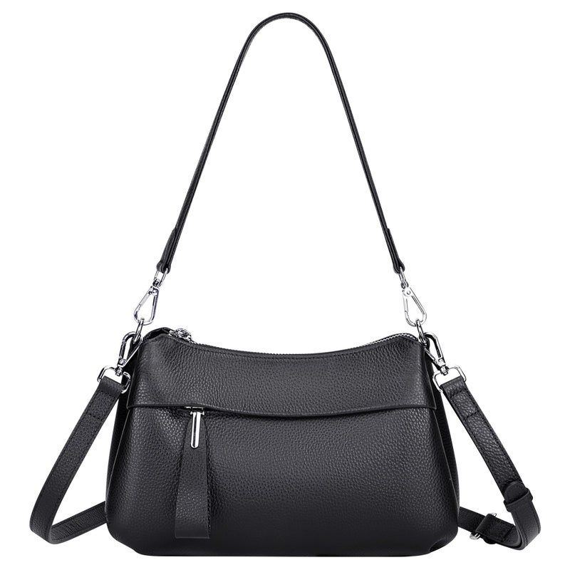 Over Earth Genuine Leather Handbags for Women Crossbody Purse Ladies Small Hobo Shoulder Bag(O111-2E Black) - Image 1